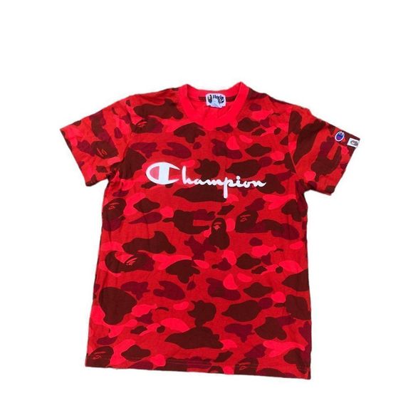 A Bathing Ape Bape X Champion T Shirt Red Camo Small - Picture 12 of 16